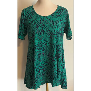 Women's LuLaRoe Tunic Top M Green Navy Geometric Print